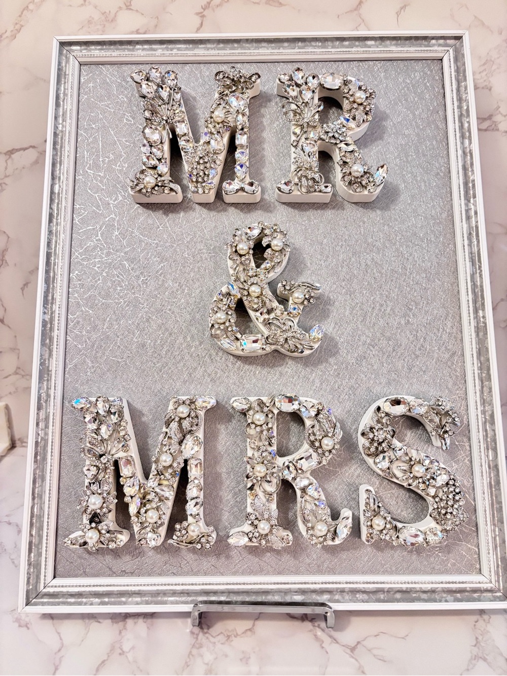 Embellished 'Mr & Mrs' Crystal Wall Art - Silver